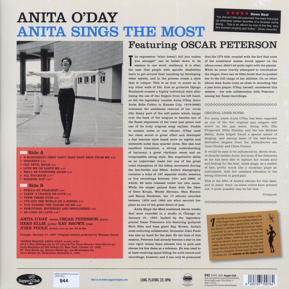 Anita O'Day - Anita Sings The Most (+3 bonus tracks) (ltd. ed.) (180g) vinyl LP back cover
