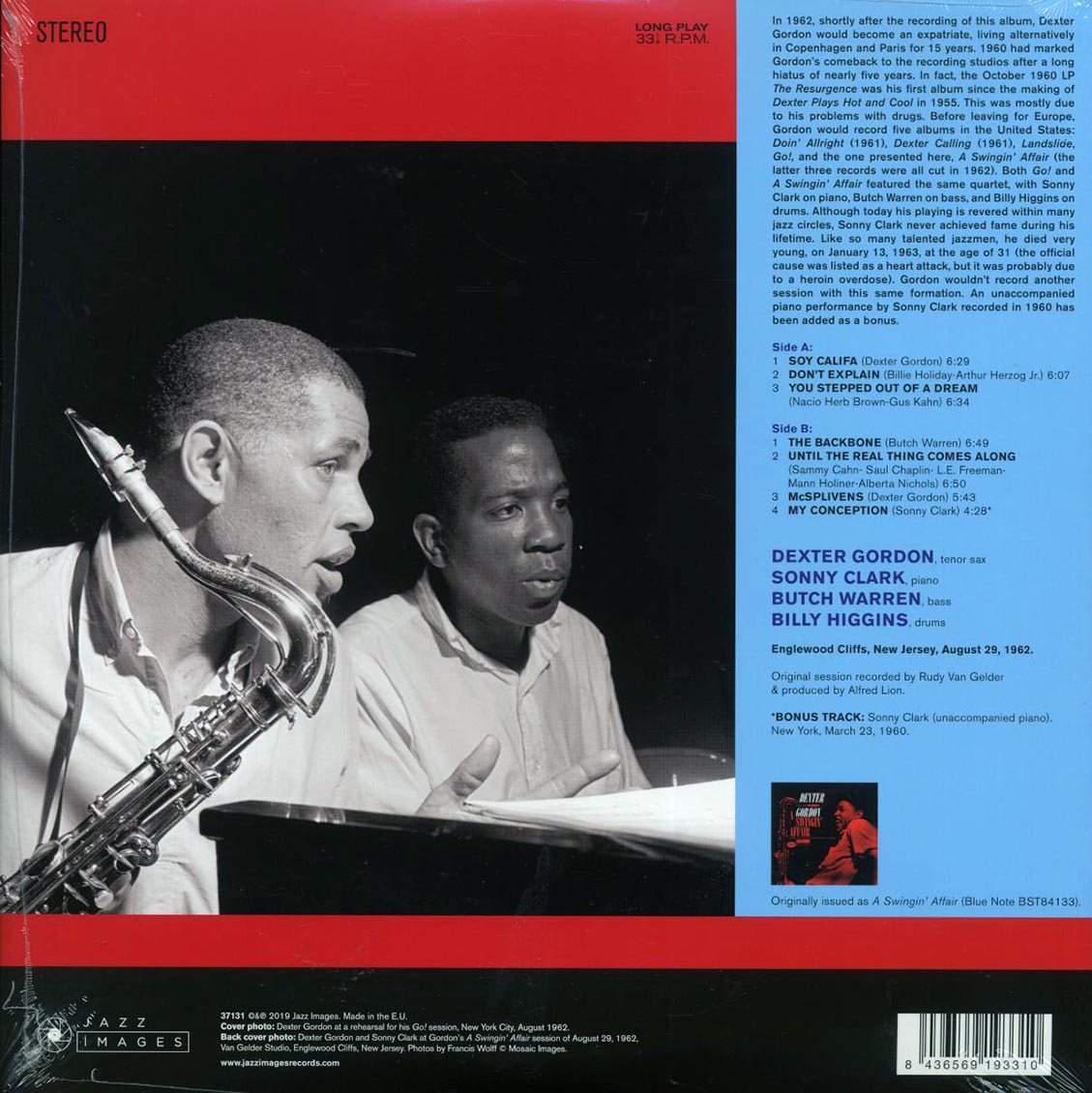 Dexter Gordon - A Swingin' Affair (+bonus track) (ltd. ed.) (180g) vinyl LP back cover