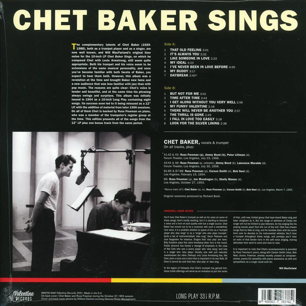 Chet Baker - Sings (+bonus track) (ltd. ed.) (180g) vinyl LP back cover