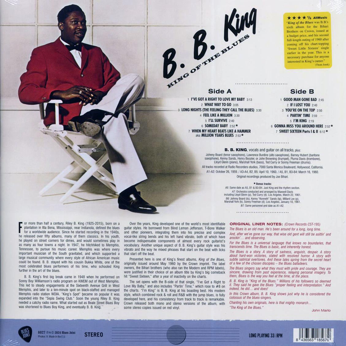 BB King - King Of The Blues (+4 bonus tracks) (ltd. ed.) (180g) vinyl LP back cover