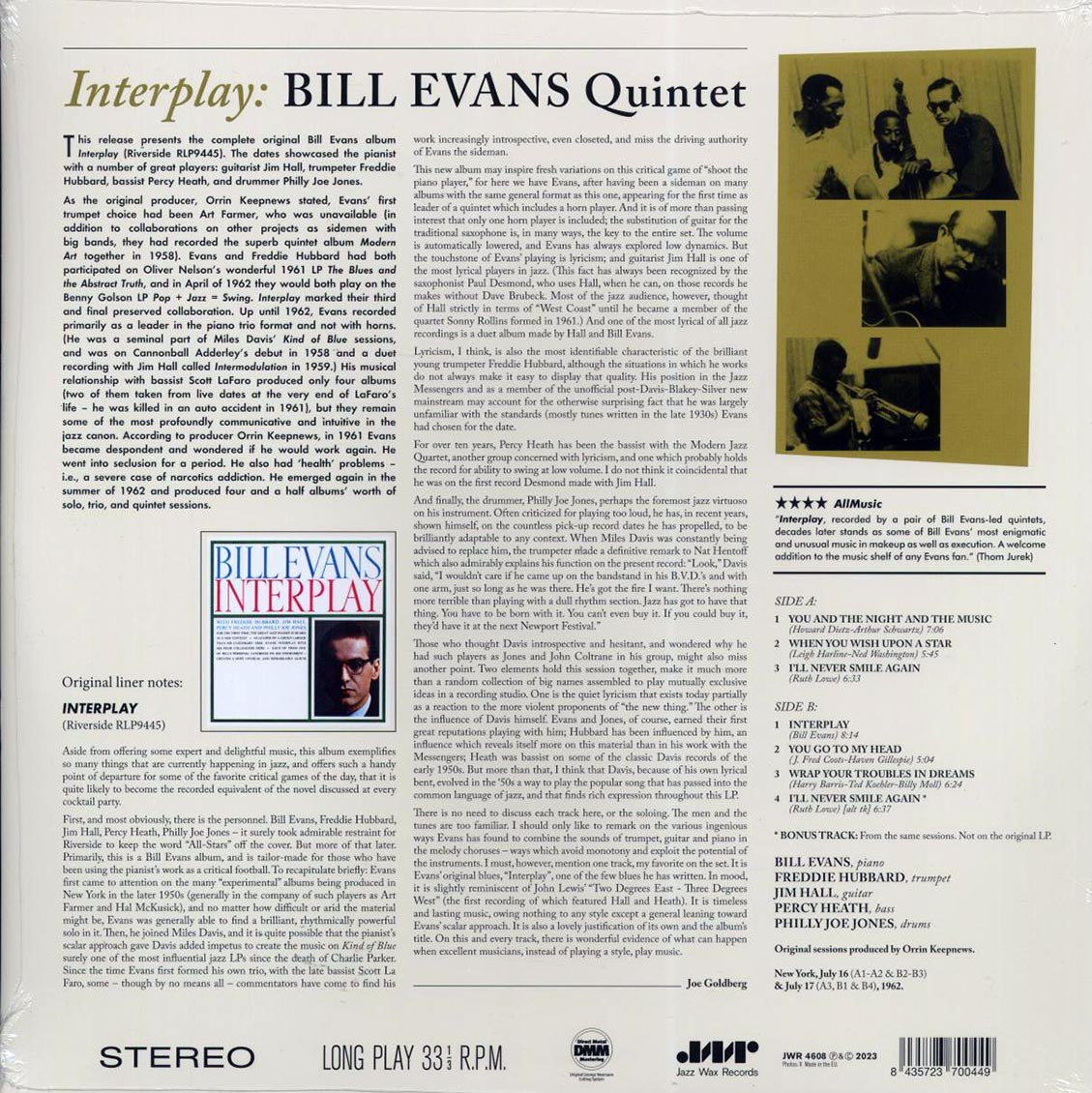 Bill Evans Quintet - Interplay (+bonus track) (ltd. ed.) (180g) vinyl LP back cover