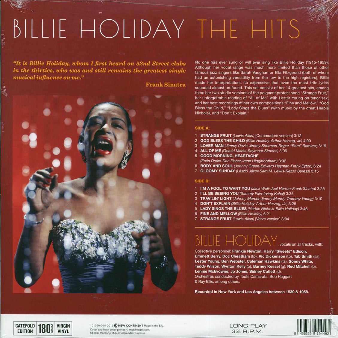 Billie Holiday - The Hits (ltd. ed.) (180g) vinyl LP back cover