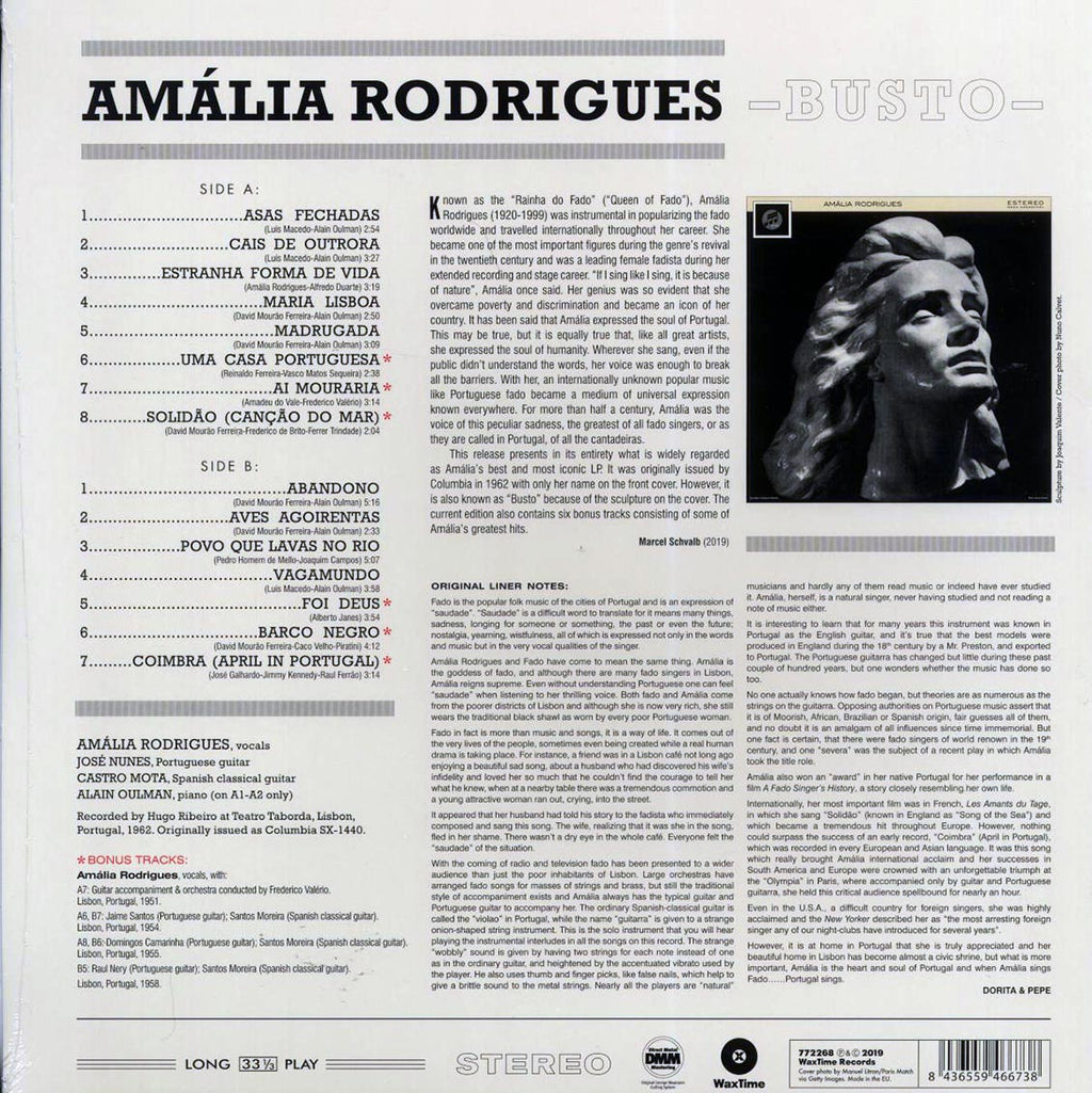 Amalia Rodrigues - Busto (+6 bonus tracks) (ltd. ed.) (180g) vinyl LP back cover