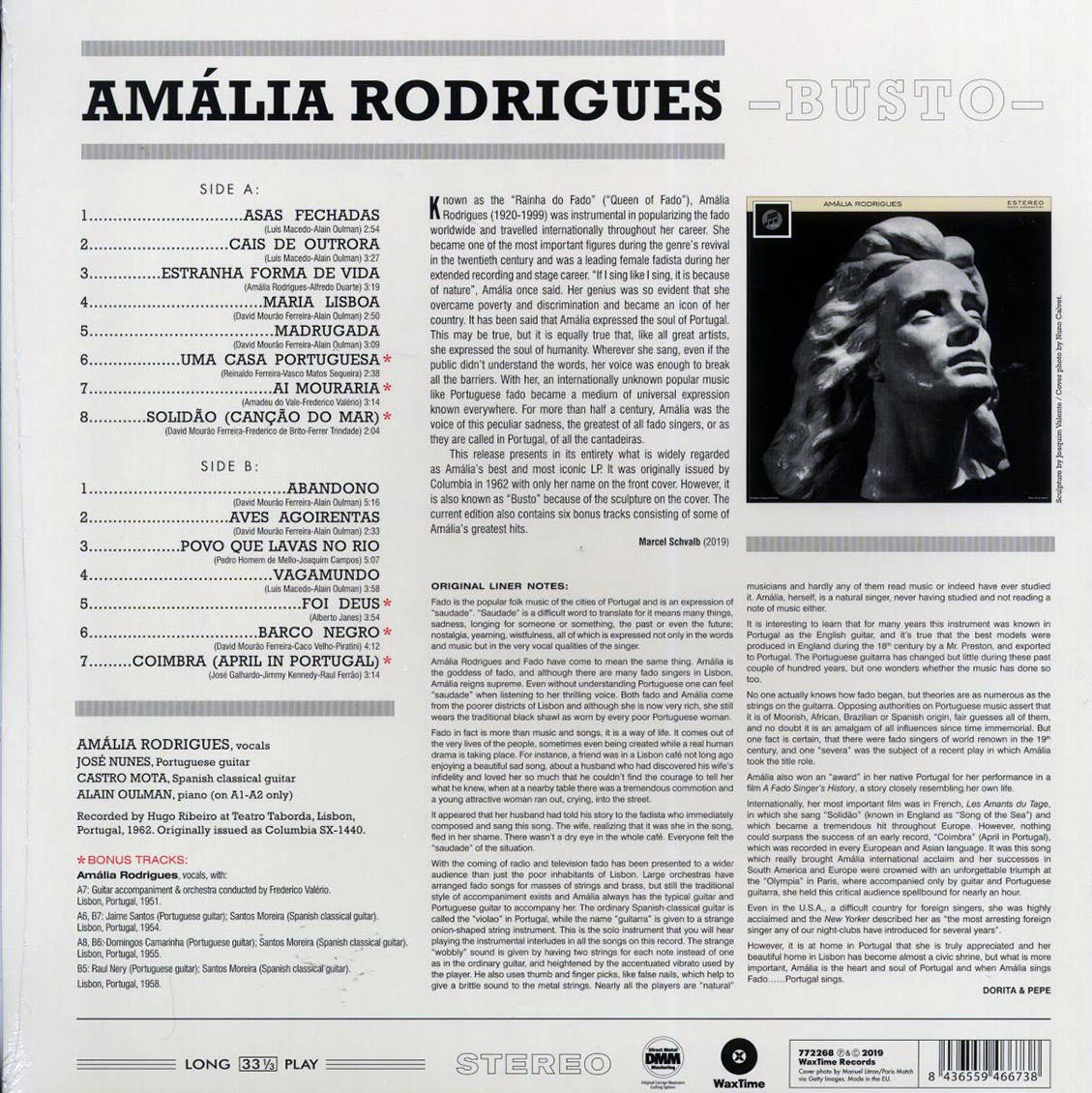 Amalia Rodrigues - Busto (+6 bonus tracks) (ltd. ed.) (180g) vinyl LP back cover