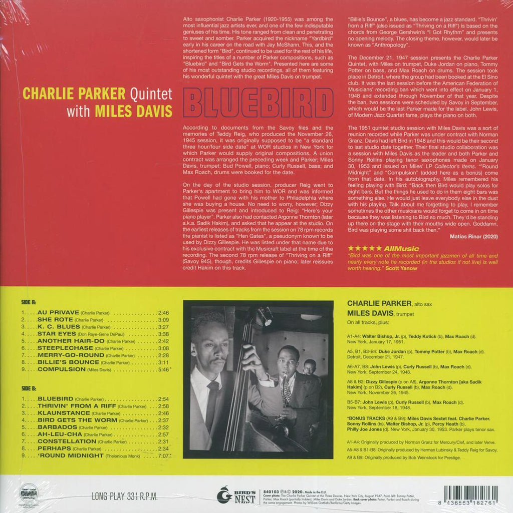 Charlie Parker Quintet, Miles Davis - Bluebird (ltd. ed.) (180g) (blue vinyl) vinyl LP back cover