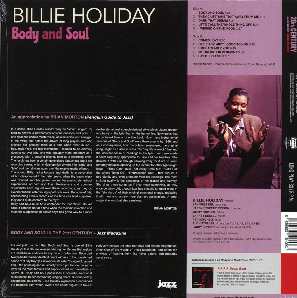 Billie Holiday - Body And Soul (+2 bonus tracks) (ltd. ed.) (180g) (purple vinyl) vinyl LP back cover