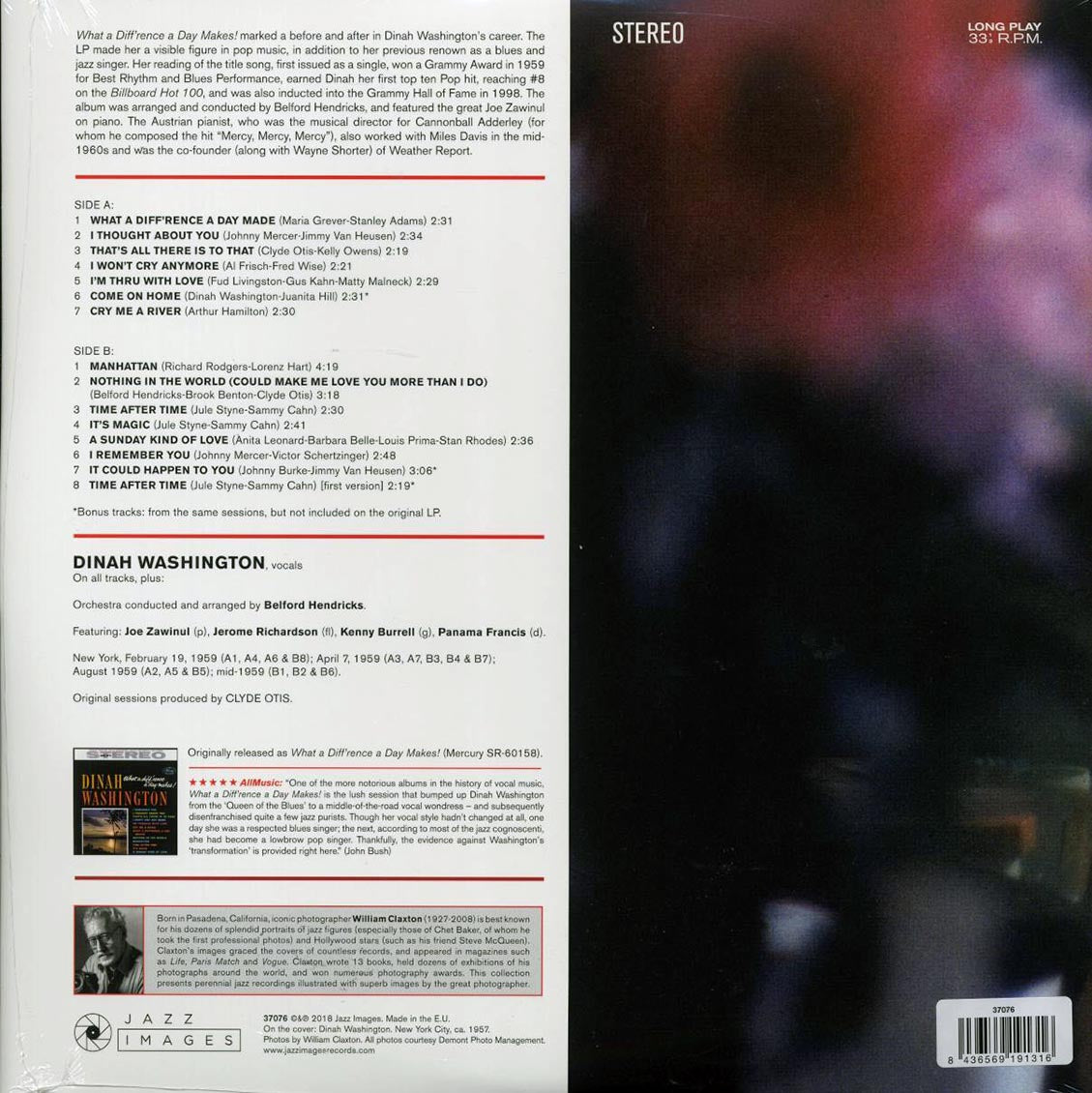 Dinah Washington - What A Difference A Day Makes! (+3 bonus tracks) (ltd. ed.) (180g) vinyl LP back cover
