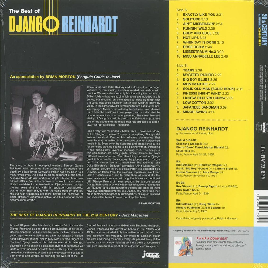 Django Reinhardt - The Best Of Django Reinhardt (ltd. ed.) (180g) (yellow vinyl) vinyl LP back cover