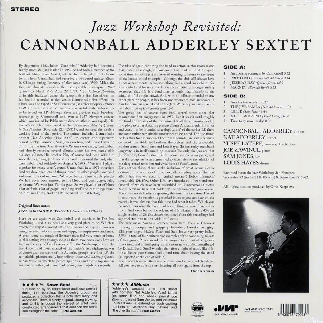 Cannonball Adderley Sextet - Jazz Workshop Revisited (ltd. ed.) (180g) vinyl LP back cover