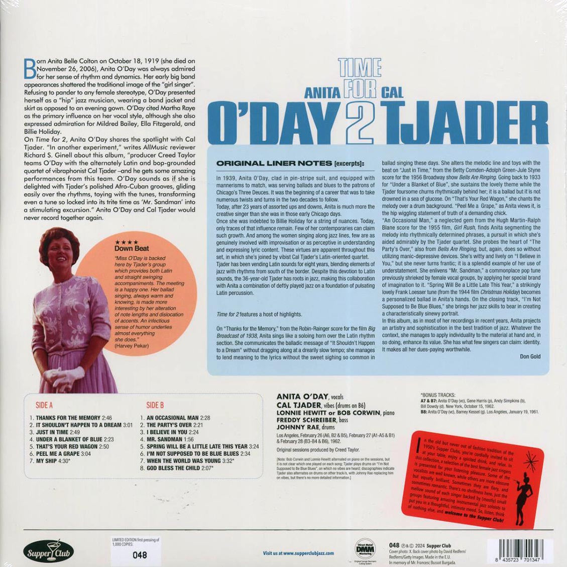 Anita O'Day, Cal Tjader - Time For 2 (ltd. ed.) (180g) vinyl LP back cover