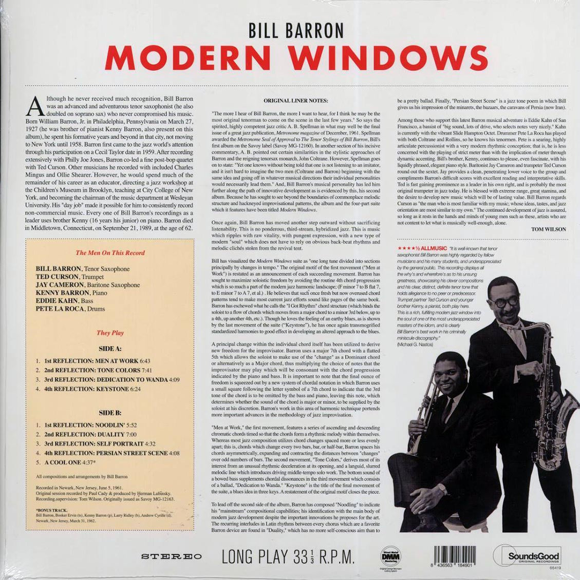 Bill Barron - Modern Windows (+bonus track) (ltd. ed.) (180g) vinyl LP back cover