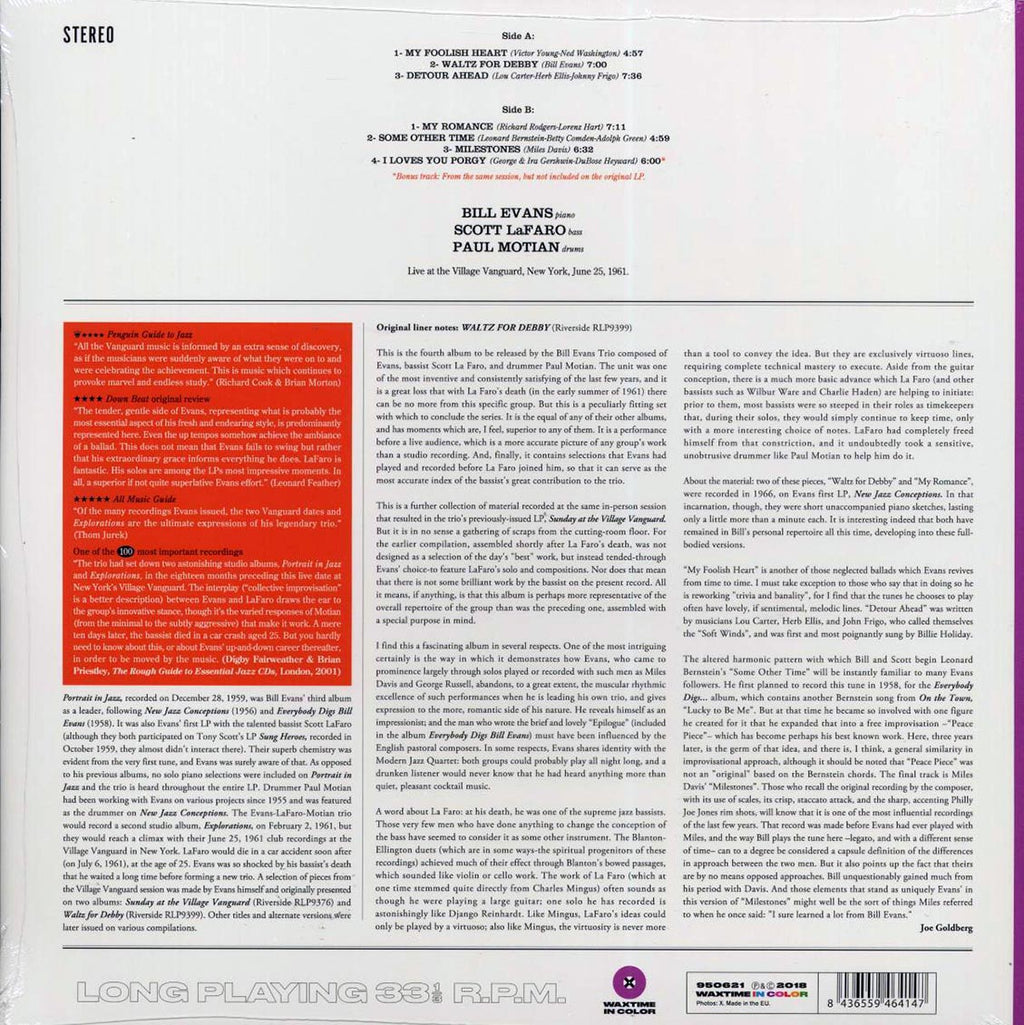 Bill Evans Trio - Waltz For Debby (+bonus track) (ltd. ed.) (180g) (purple vinyl) vinyl LP back cover