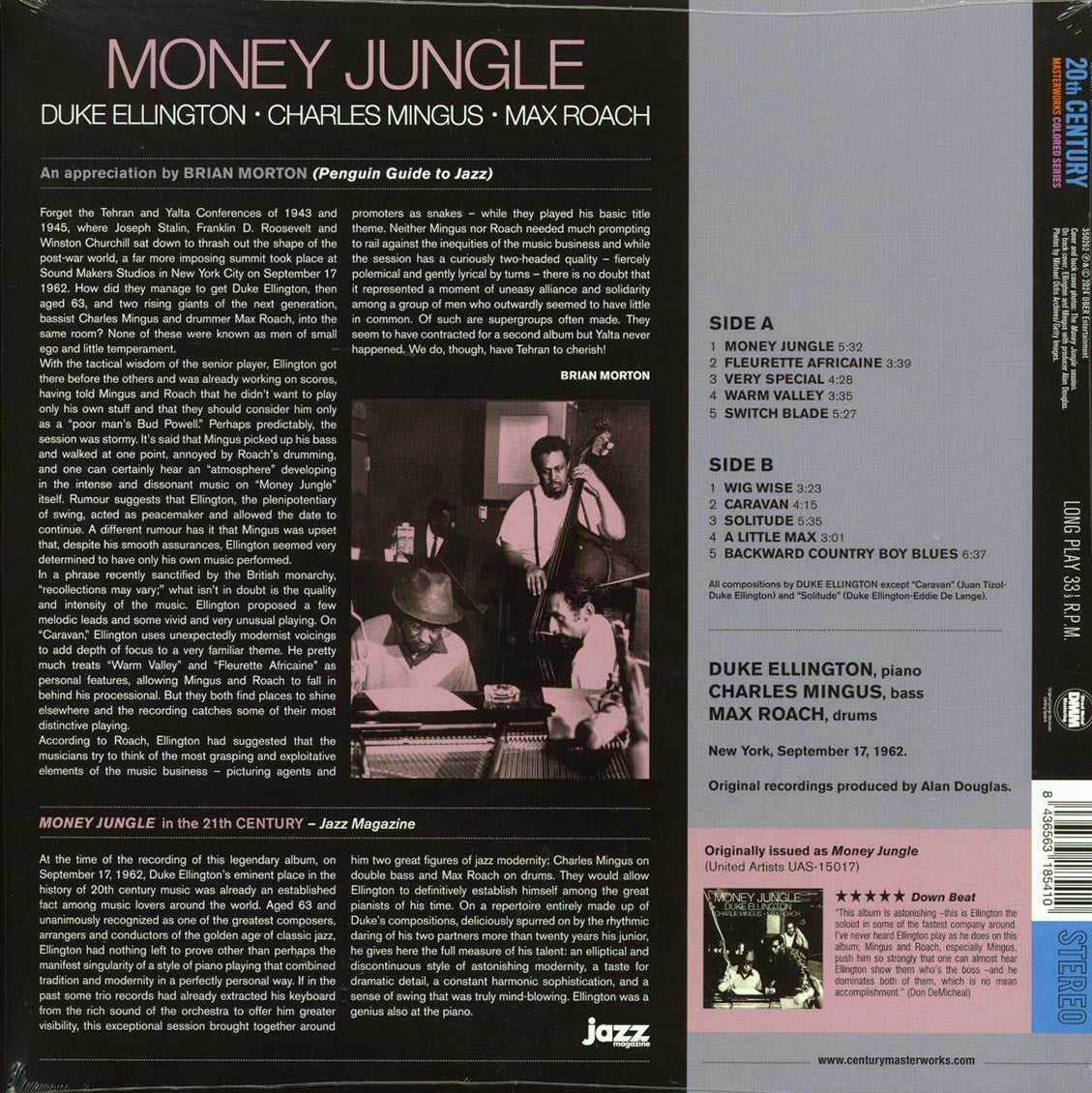 Duke Ellington, Charles Mingus, Max Roach - Money Jungle (ltd. ed.) (180g) (blue vinyl) vinyl LP back cover