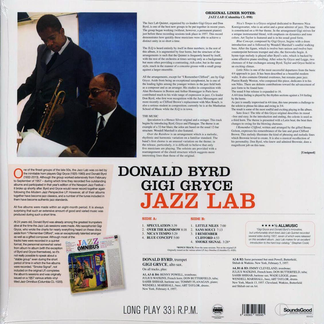 Don Byrd, Gigi Gryce - Jazz Lab (+bonus track) (ltd. ed.) (180g) vinyl LP back cover