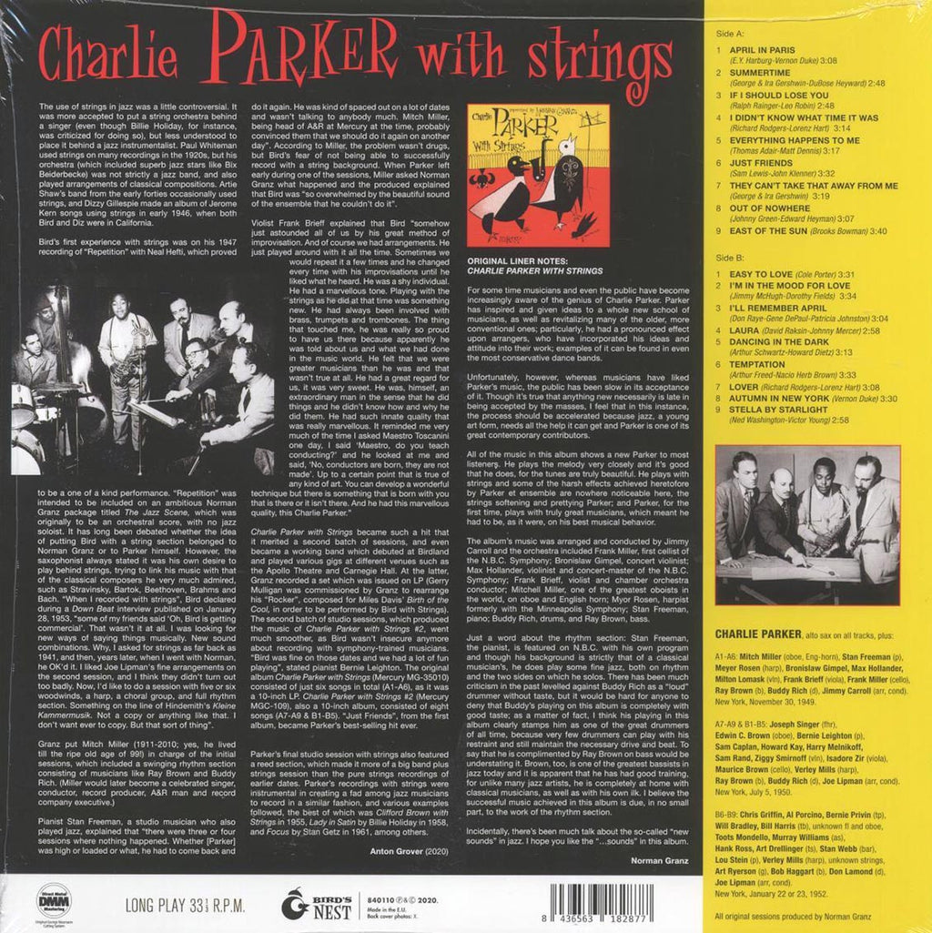 Charlie Parker - Charlie Parker With Strings (ltd. ed.) (180g) (blue vinyl) vinyl LP back cover