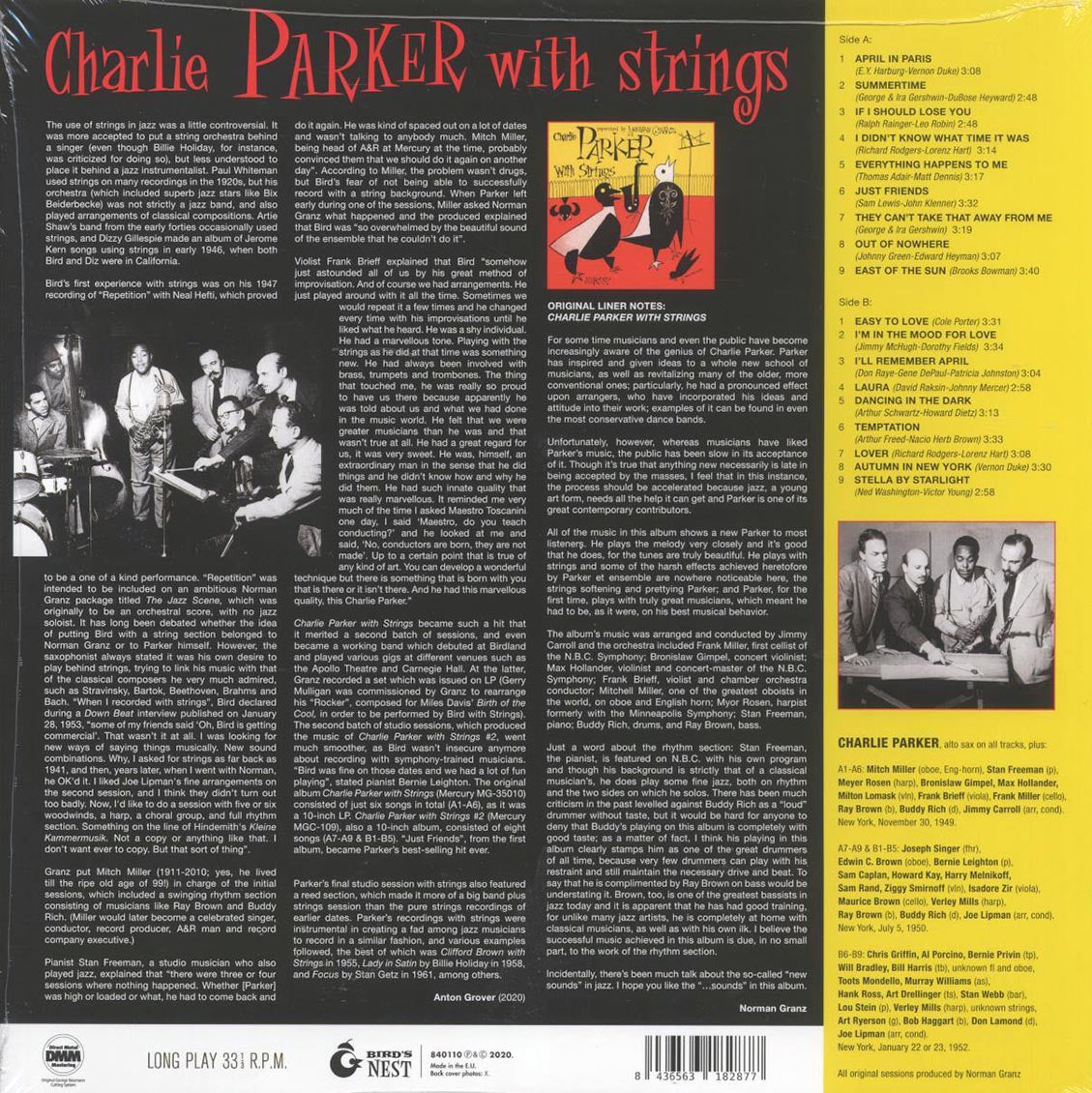 Charlie Parker - Charlie Parker With Strings (ltd. ed.) (180g) (blue vinyl) vinyl LP back cover