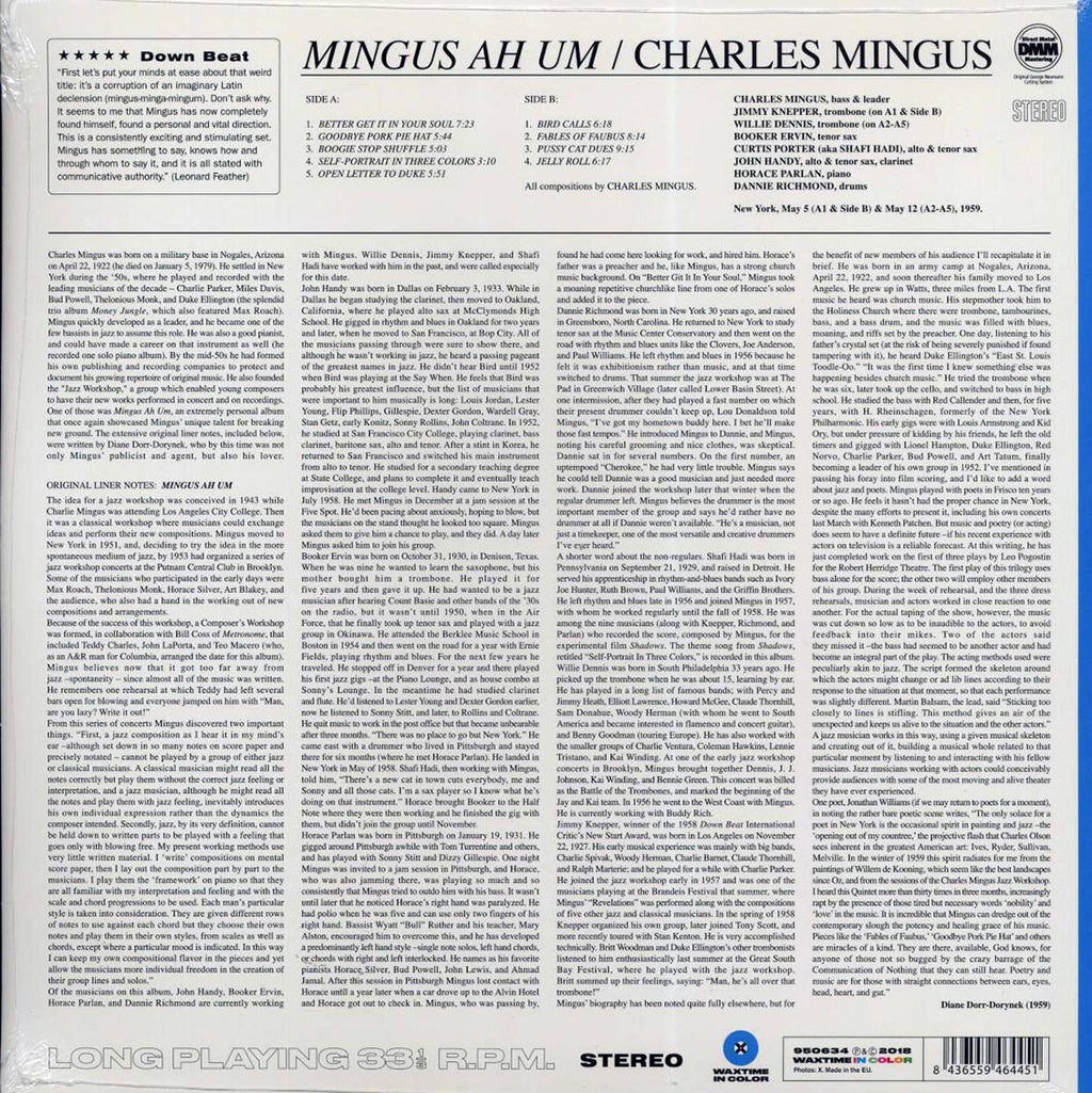 Charles Mingus - Mingus Ah Um (ltd. ed.) (180g) (blue vinyl) vinyl LP back cover