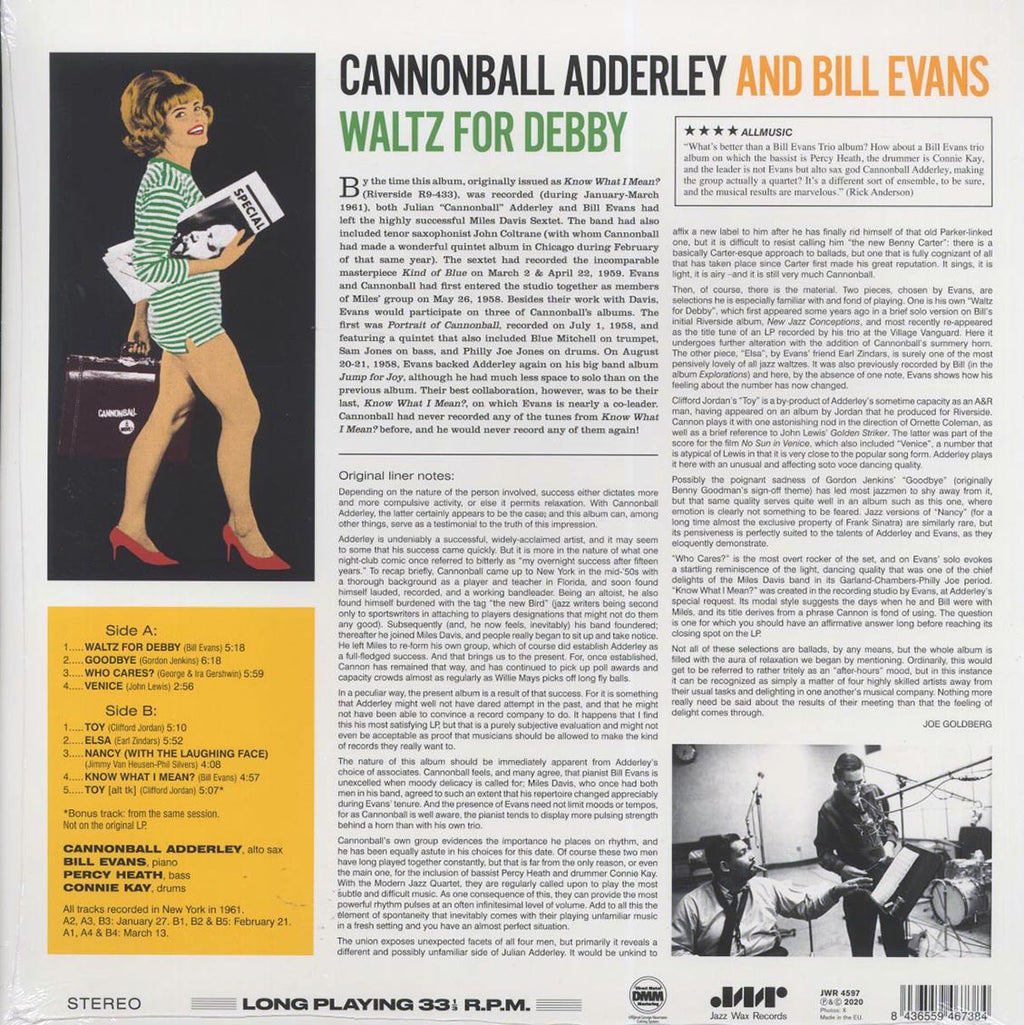 Cannonball Adderley, Bill Evans - Waltz for Debby (+bonus track) (ltd. ed.) (180g) vinyl LP back cover