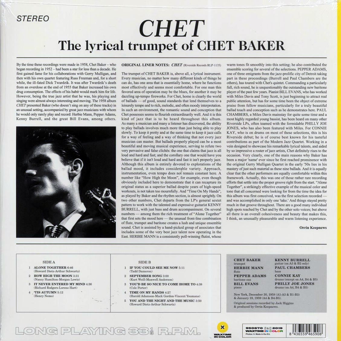 Chet Baker - Chet (ltd. ed.) (180g) (yellow vinyl) vinyl LP back cover