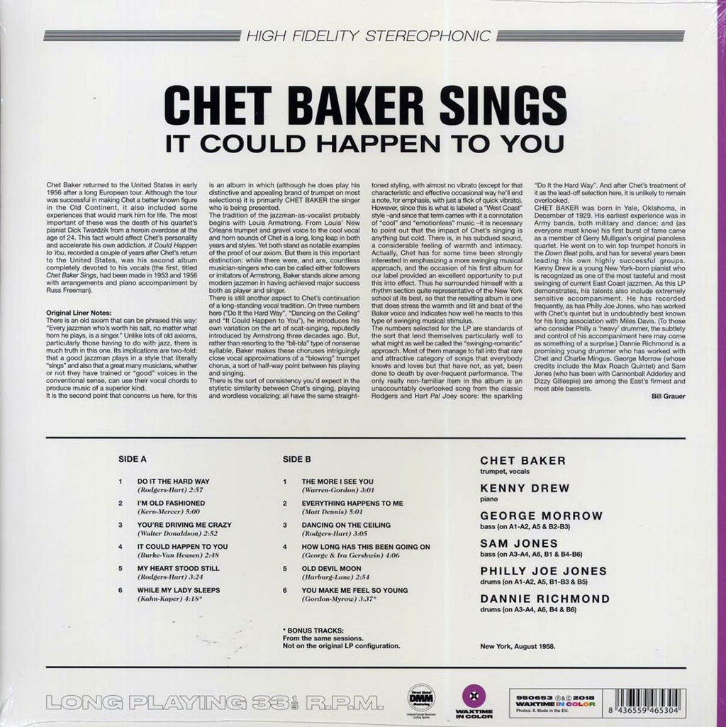Chet Baker - Sings: It Could Happen To You (+2 bonus tracks) (ltd. ed.) (180g) (purple vinyl) vinyl LP back cover