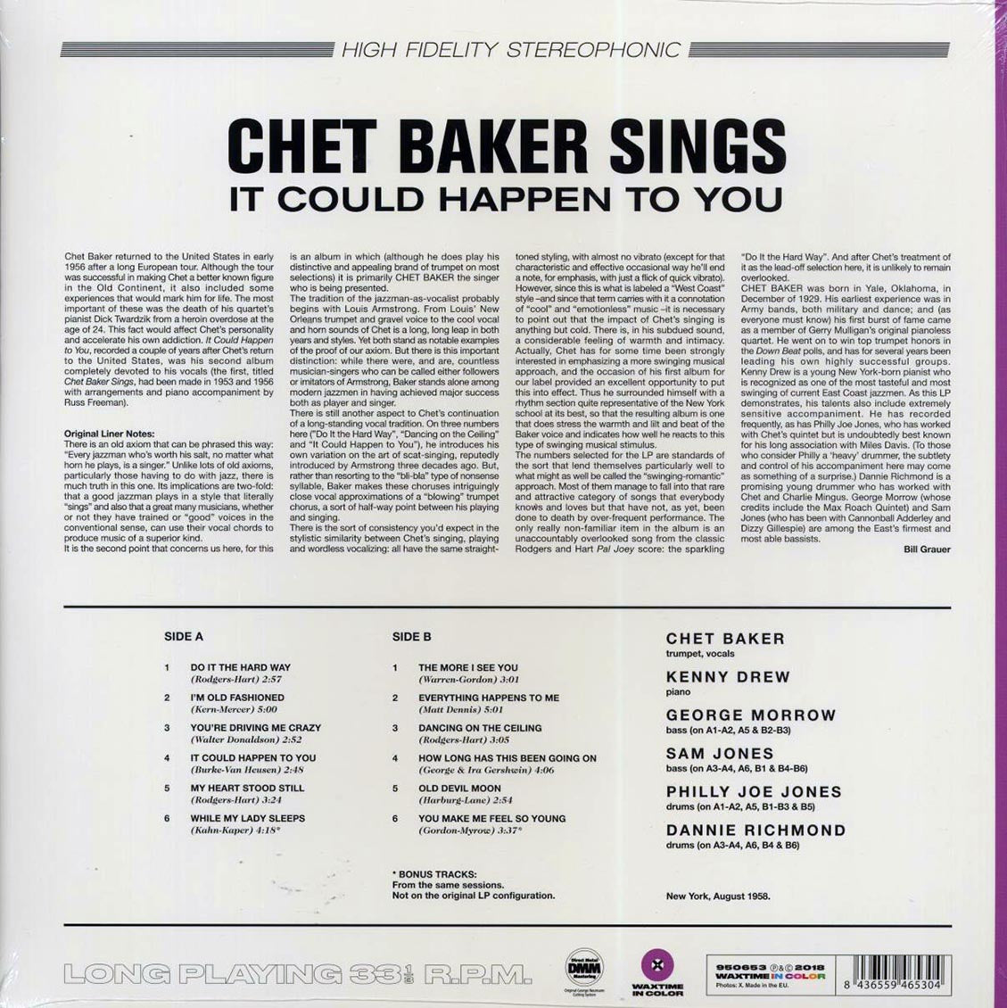 Chet Baker - Sings: It Could Happen To You (+2 bonus tracks) (ltd. ed.) (180g) (purple vinyl) vinyl LP back cover