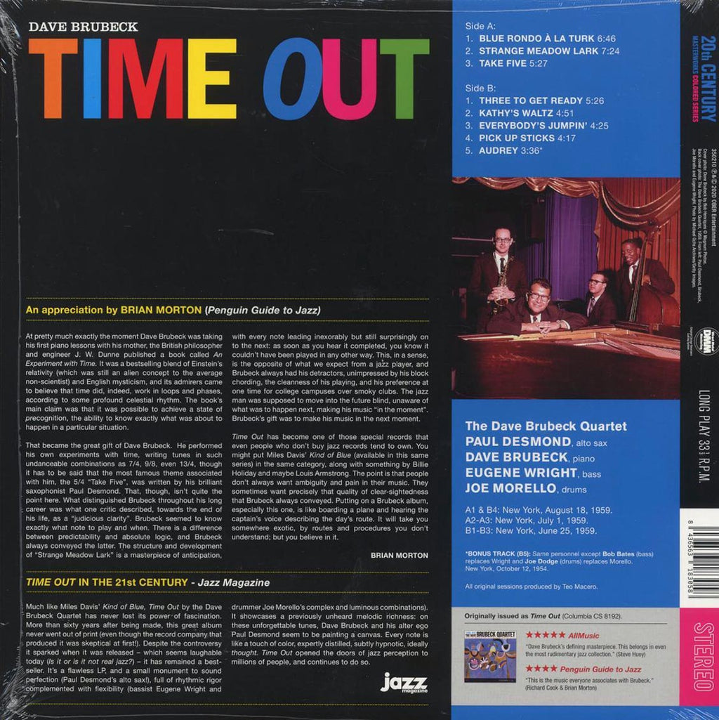 Dave Brubeck Quartet - Time Out (+bonus track) (ltd. ed.) (180g) (yellow vinyl) vinyl LP back cover