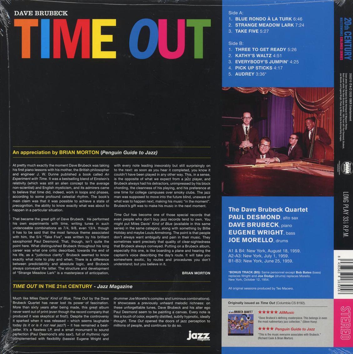 Dave Brubeck Quartet - Time Out (+bonus track) (ltd. ed.) (180g) (yellow vinyl) vinyl LP back cover
