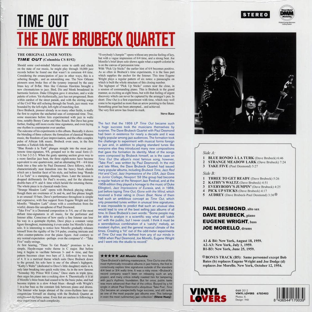 Dave Brubeck Quartet - Time Out (+bonus track) (ltd. ed.) (180g) vinyl LP back cover