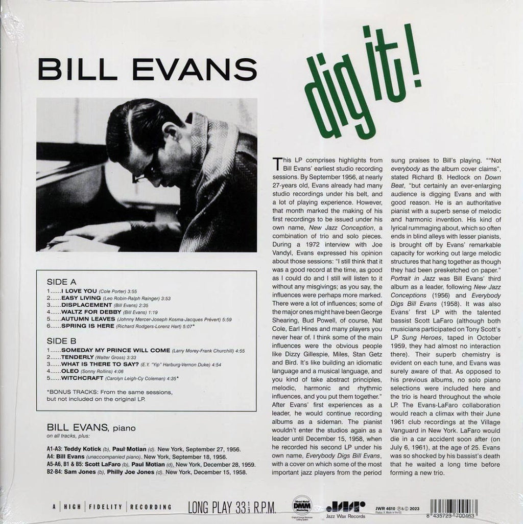 Bill Evans - Dig It! (+2 bonus tracks) (ltd. ed.) (180g) vinyl LP back cover