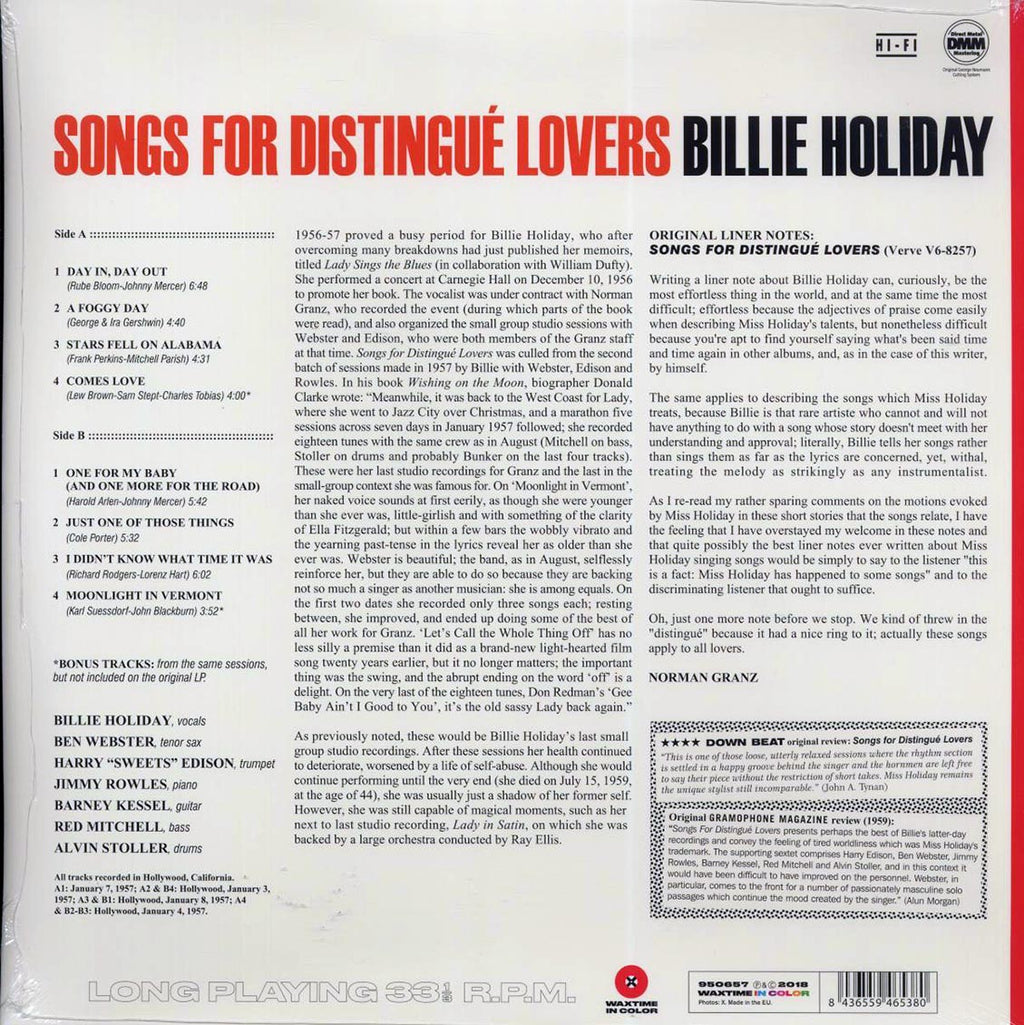 Billie Holiday - Songs For Distingué Lovers (+2 bonus tracks) (ltd. ed.) (180g) (orange vinyl) vinyl LP back cover