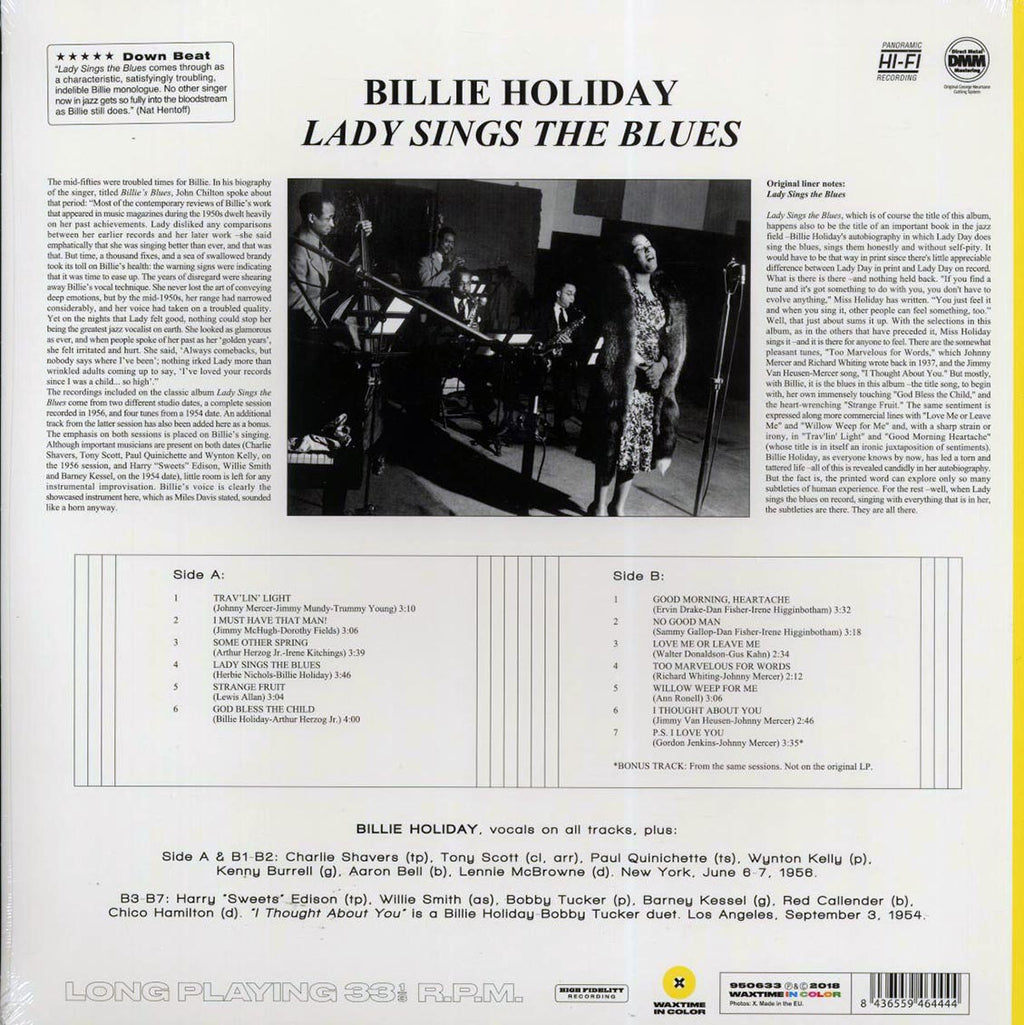 Billie Holiday - Lady Sings The Blues (+bonus track) (ltd. ed.) (180g) (yellow vinyl) vinyl LP back cover