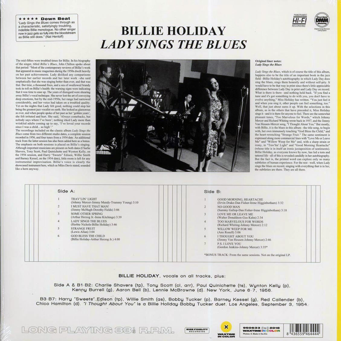 Billie Holiday - Lady Sings The Blues (+bonus track) (ltd. ed.) (180g) (yellow vinyl) vinyl LP back cover