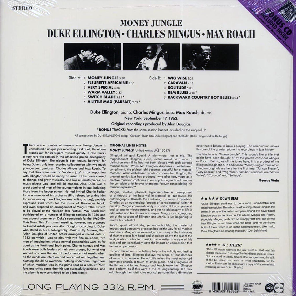 Duke Ellington, Charlie Mingus, Max Roach - Money Jungle (+8 bonus tracks) (ltd. ed.) (180g) (incl. CD) vinyl LP back cover