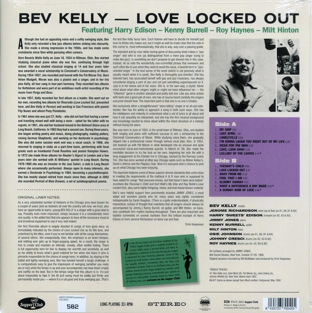 Bev Kelly - Love Locked Out (+3 bonus tracks) (ltd. ed.) (180g) vinyl LP back cover