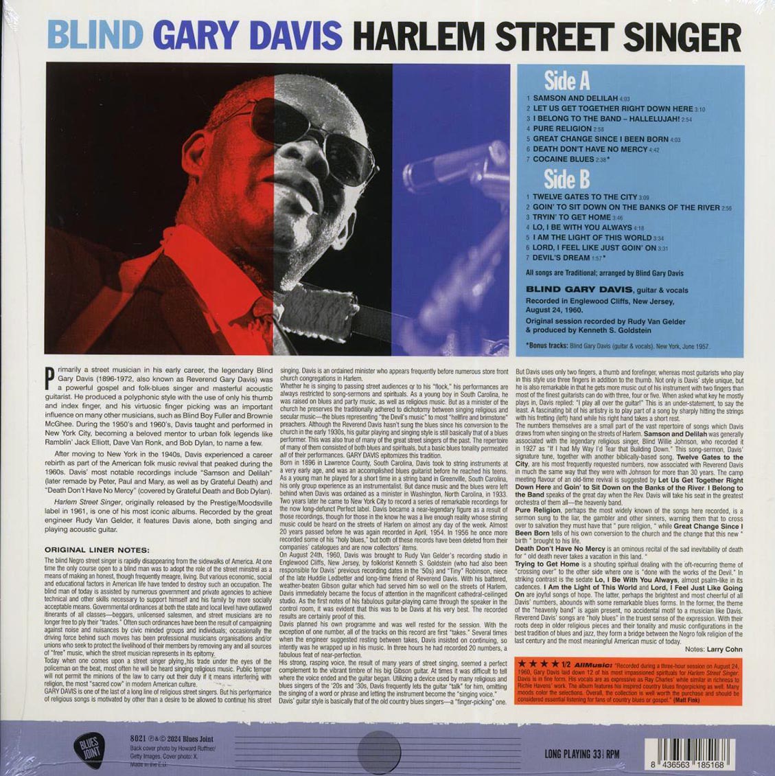 Blind Gary Davis - Harlem Street Singer (+2 bonus tracks) (ltd. ed.) (180g) vinyl LP back cover
