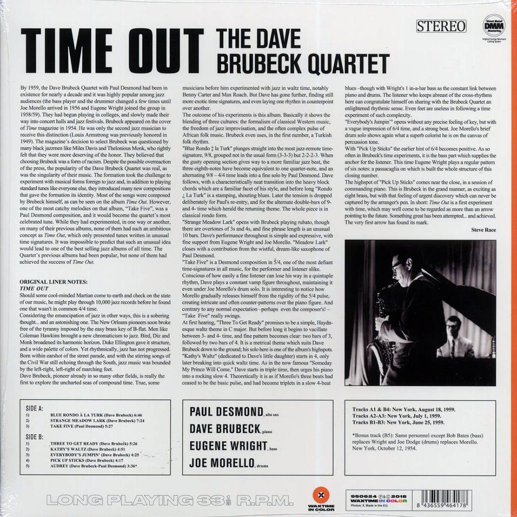 Dave Brubeck Quartet - Time Out (+bonus track) (ltd. ed.) (180g) (orange vinyl) vinyl LP back cover
