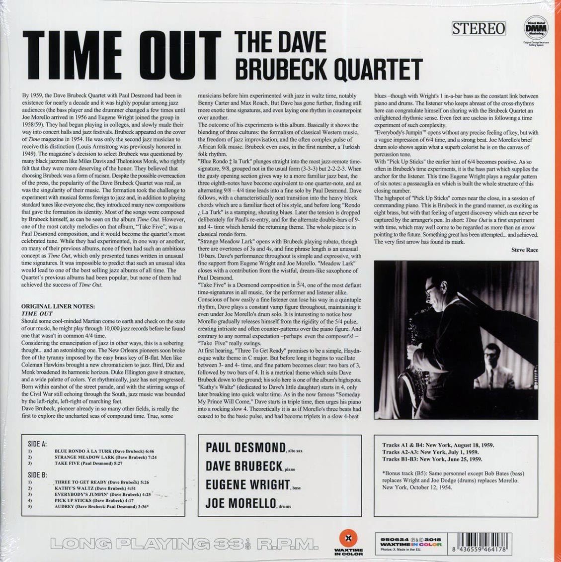 Dave Brubeck Quartet - Time Out (+bonus track) (ltd. ed.) (180g) (orange vinyl) vinyl LP back cover