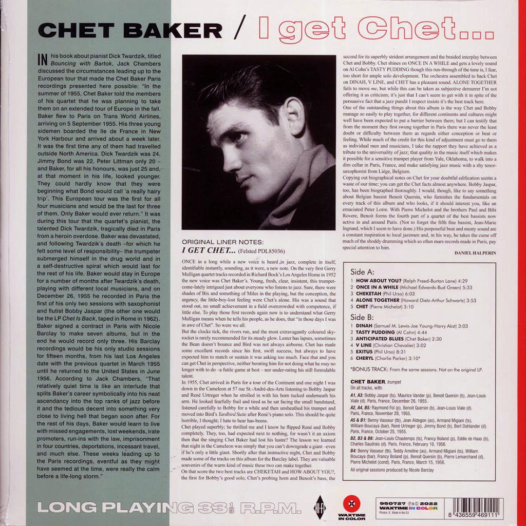 Chet Baker, Bobby Jaspar - I Get Chet (+bonus track) (ltd. ed.) (180g) (red vinyl) vinyl LP back cover