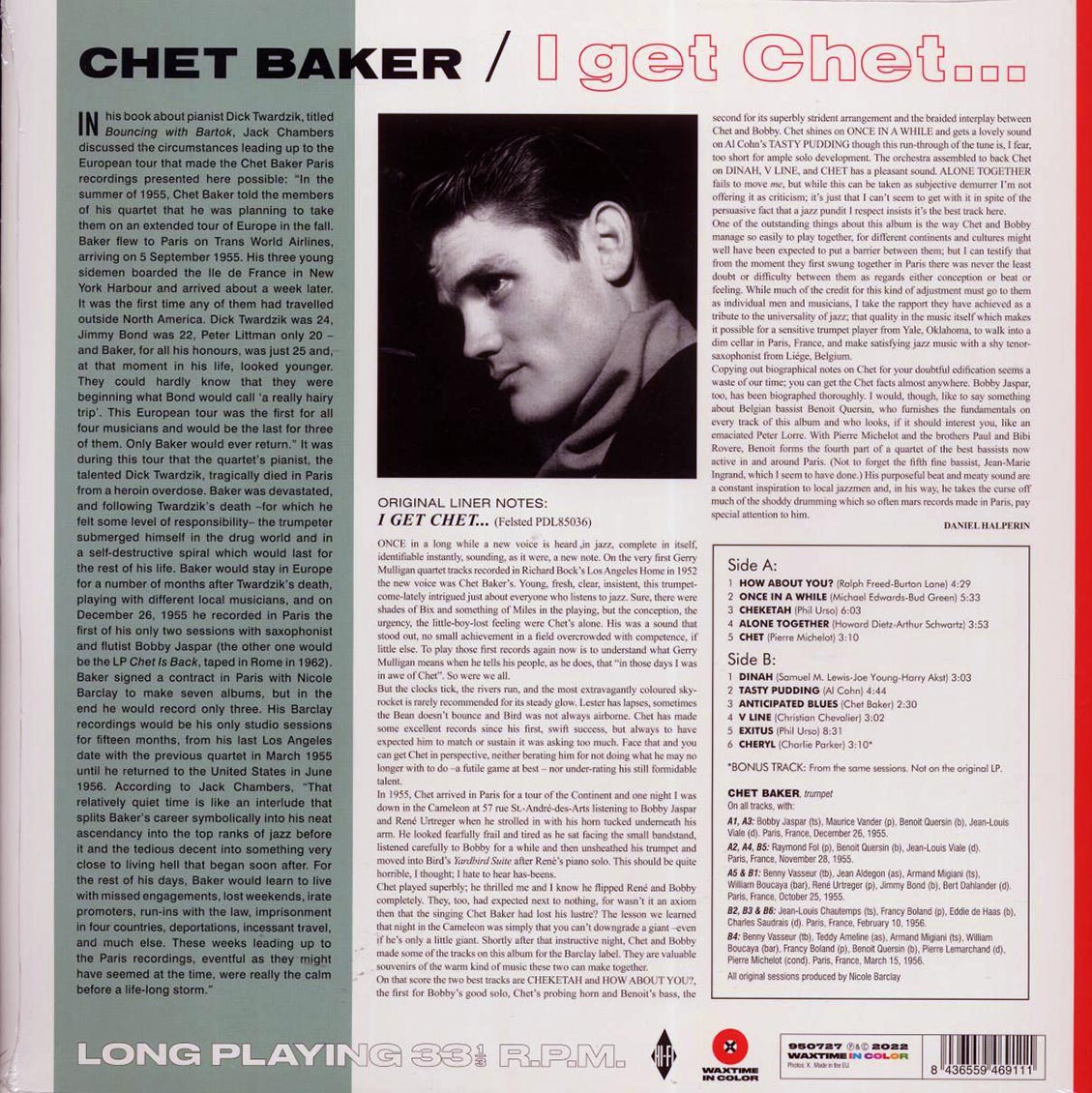 Chet Baker, Bobby Jaspar - I Get Chet (+bonus track) (ltd. ed.) (180g) (red vinyl) vinyl LP back cover