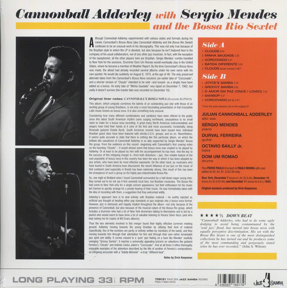 Cannonball Adderley, Sergio Mendes & Bossa Rio Sextet - Cannonball Adderley With Sergio Mendes And Bossa Rio Sextet (+2 bonus tracks) (ltd. ed.) (180g) vinyl LP back cover