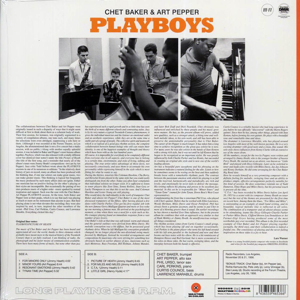 Chet Baker, Art Pepper - Playboys (+bonus track) (ltd. ed.) (180g) (orange vinyl) vinyl LP back cover