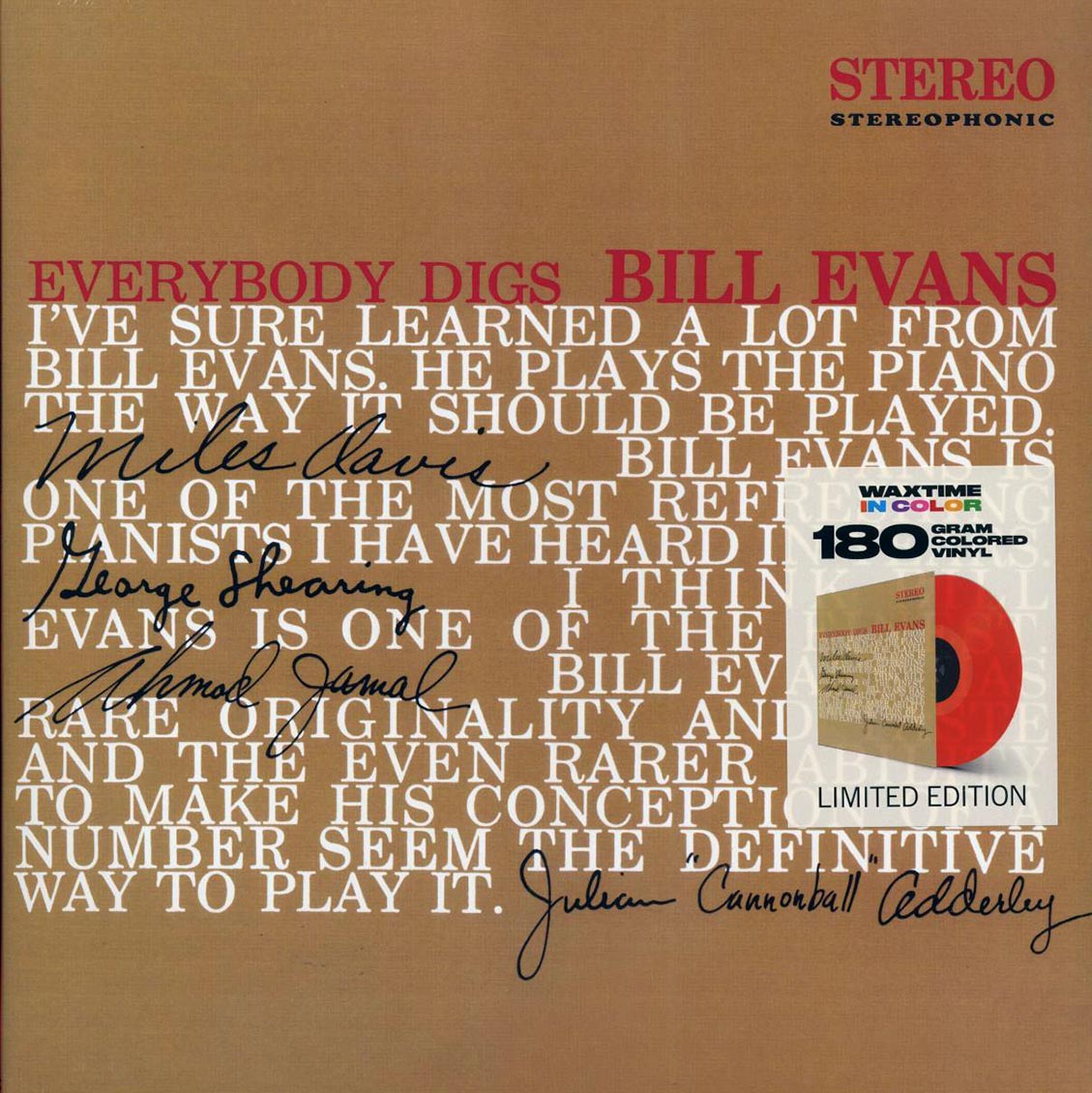 Bill Evans - Everybody Digs Bill Evans (ltd. ed.) (180g) (red vinyl) vinyl LP front cover