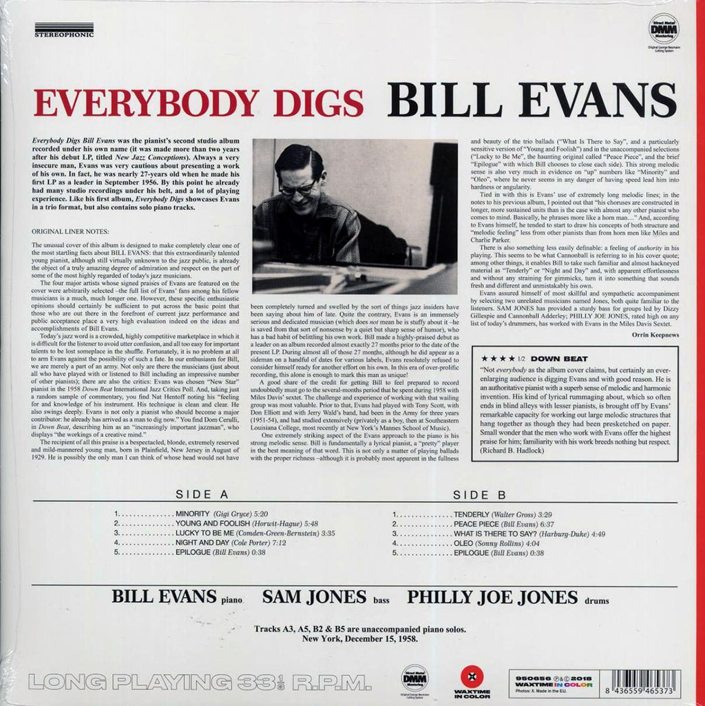 Bill Evans - Everybody Digs Bill Evans (ltd. ed.) (180g) (red vinyl) vinyl LP back cover