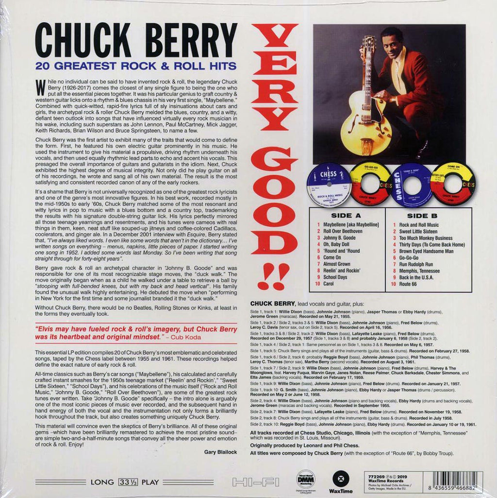 Chuck Berry - Very Good!! 20 Greatest Rock & Roll Hits (ltd. ed.) (180g) vinyl LP back cover
