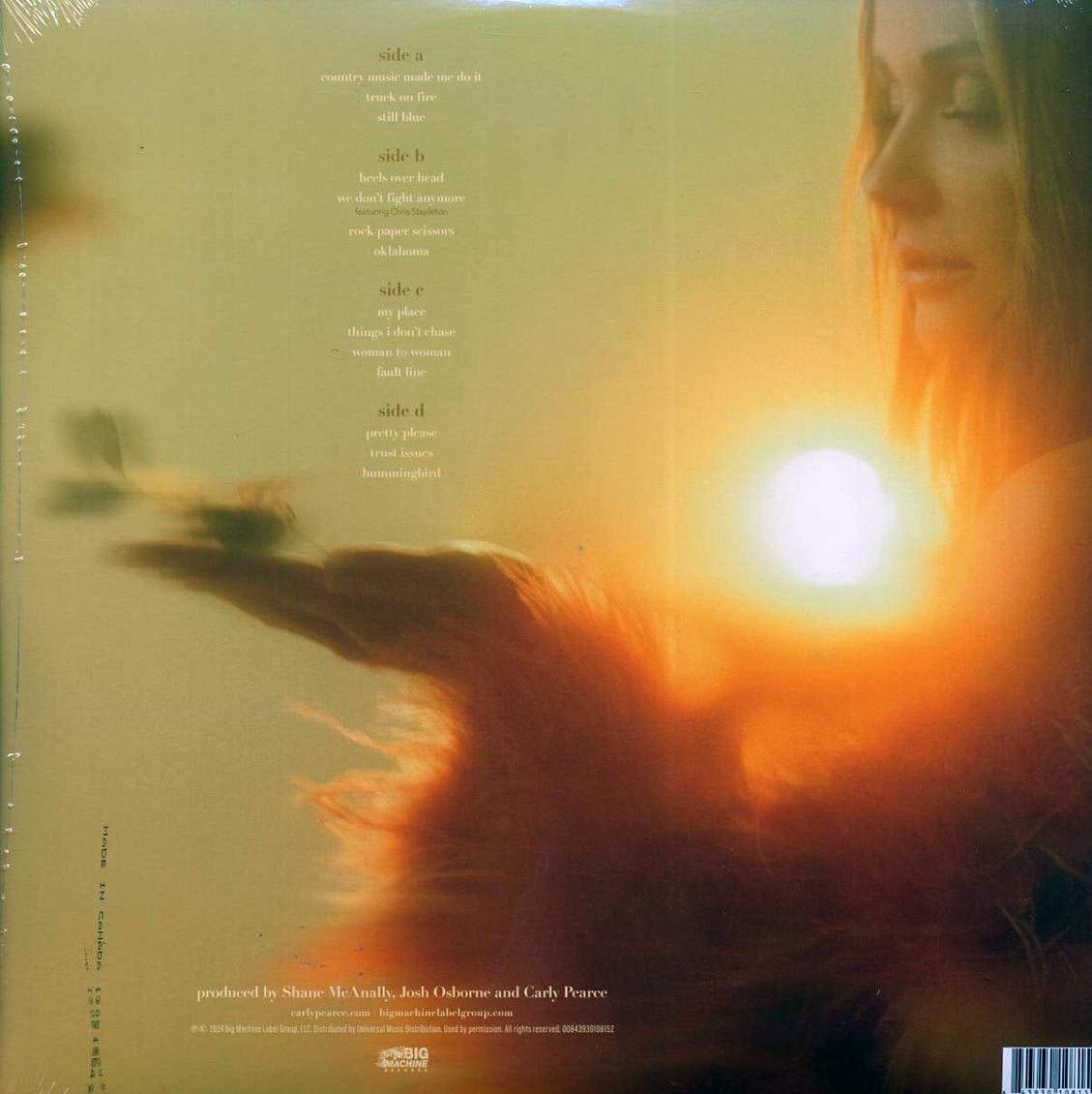 Carly Pearce - Hummingbird vinyl LP back cover