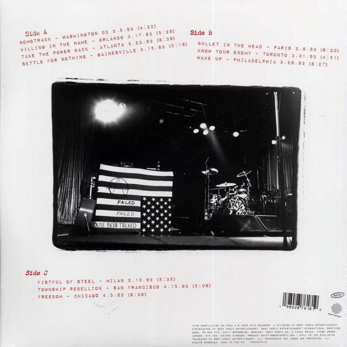Rage Against The Machine - Live On Tour 1993 (RSD 2025) (ltd. ed.) (2xLP) vinyl LP back cover