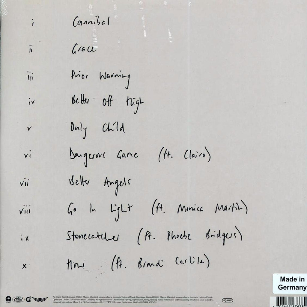 Marcus Mumford - Self-titled (180g) vinyl LP back cover