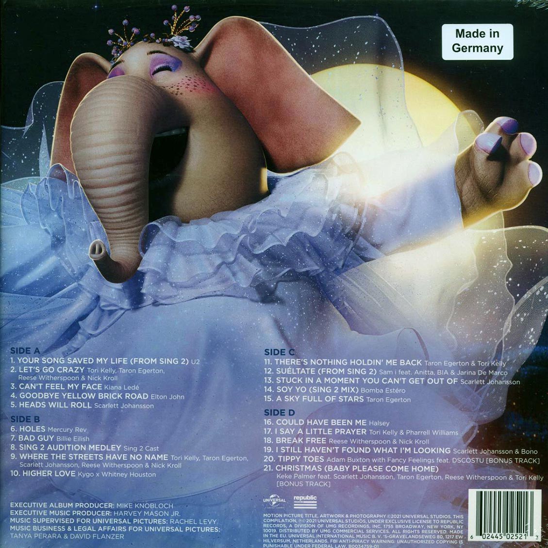 Elton John, Billie Eilish, U2, Halsey, Etc. - Sing 2: Original Motion Picture Soundtrack (2xLP) vinyl LP back cover