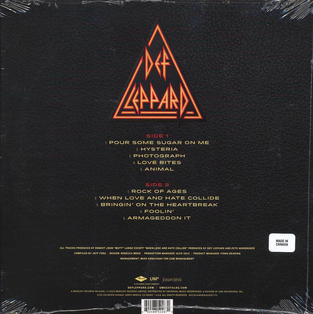 Def Leppard - Greatest Hits (orange/yellow vinyl) vinyl LP back cover