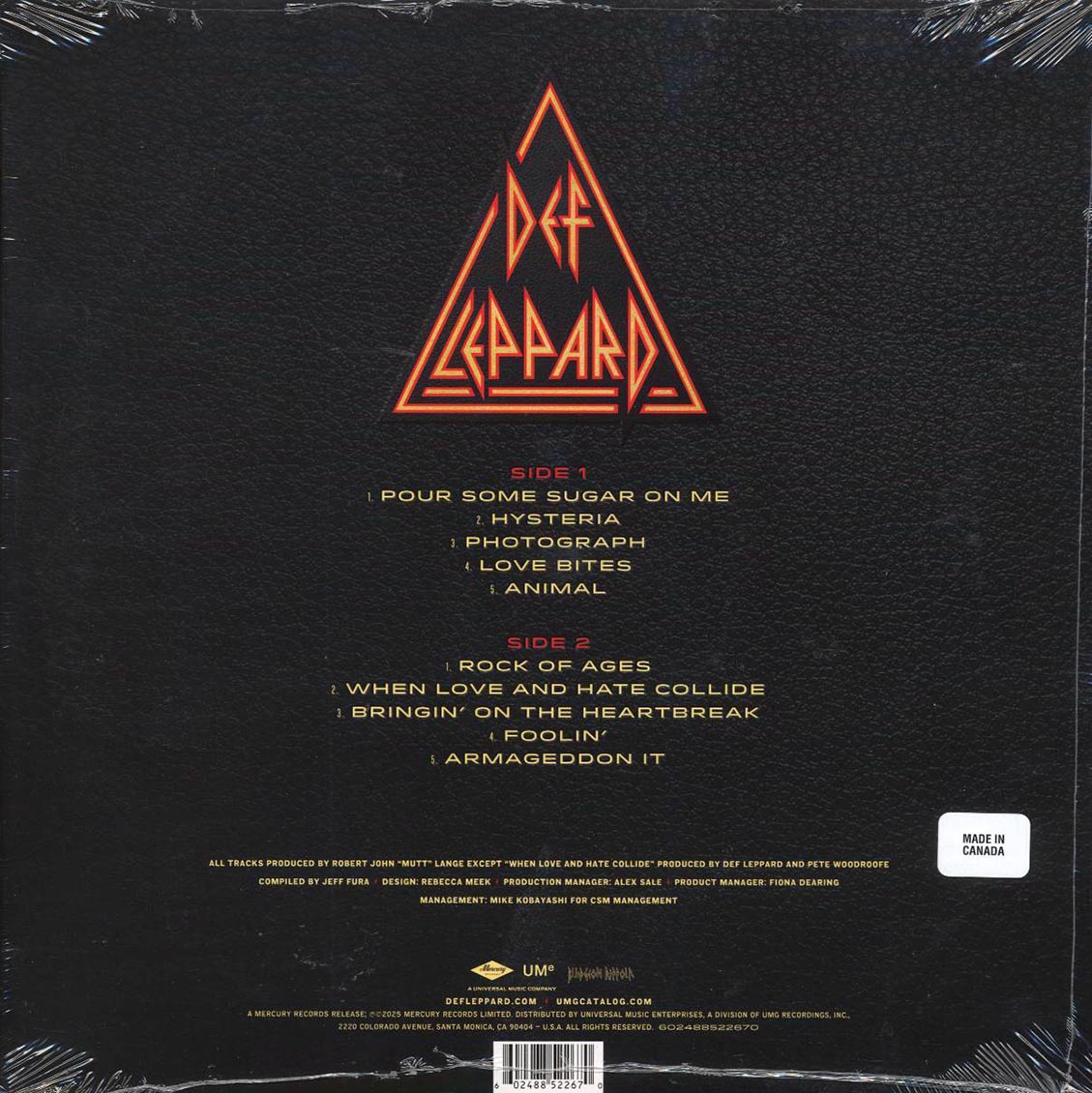 Def Leppard - Greatest Hits (orange/yellow vinyl) vinyl LP back cover